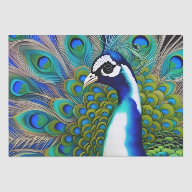 Papel De Seda Peacock Branco Azul e Verde (Frente )