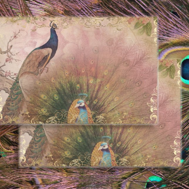 Papel De Seda Peacock Chinoiserie Peony Floral Dourada Decoupage (Criador carregado)