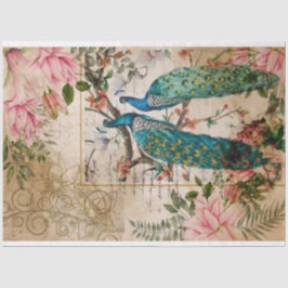 Papel De Seda Peacock e Pink Magnolia Flor Vintage Ephemera
