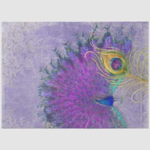 Papel De Seda Peacock Feather Lavanda Arte Dourada de Decoupage 