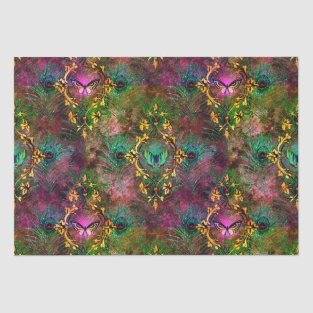 Papel De Seda Peacock feather vitoriana elegante roxo (Frente )