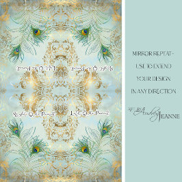 Papel De Seda Peacock Feathers Gold and Dusty Blue Decoupage