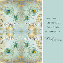 Papel De Seda Peacock Feathers Gold and Dusty Blue Decoupage