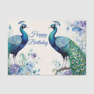 Papel De Seda Peacock floral aquarela Aniversário