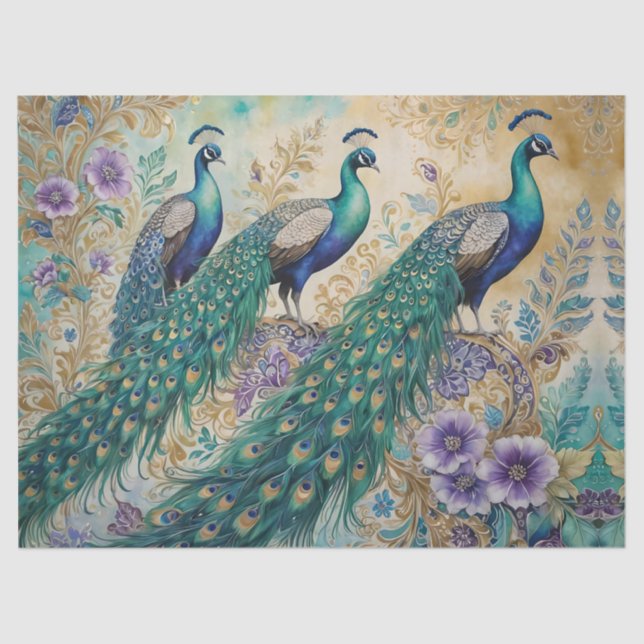 Papel De Seda Peacock floral paisley watercolor (Frente )