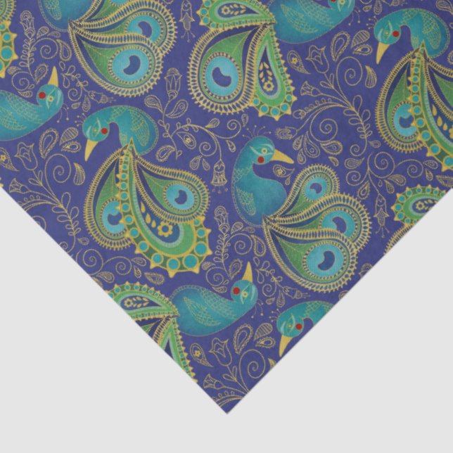Papel De Seda Peacock Paisley Pattern Blue (Detalhes)