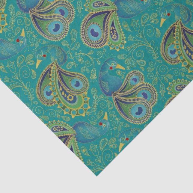 Papel De Seda Peacock Paisley Pattern Teal (Detalhes)
