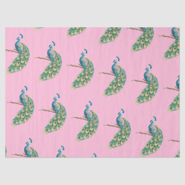 Papel De Seda Peacock Series Design 3 Pink Tissue Paper (Frente )