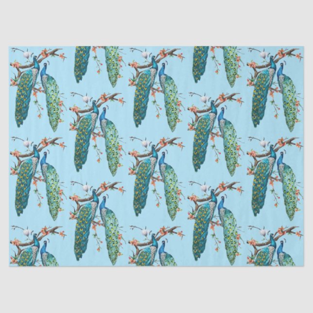 Papel De Seda Peacock Series Design 6 Blue Tissue Paper (Frente )