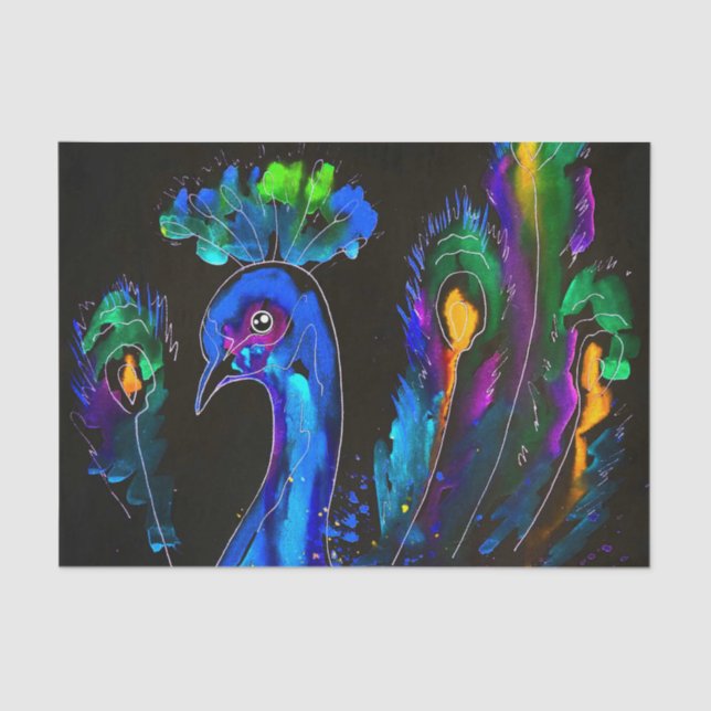 Papel De Seda Peacock Whimsical Pintado (Frente )