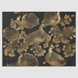 Papel De Seda Peacocks de ouro em Preto