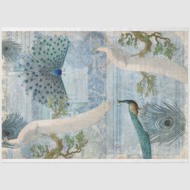 Papel De Seda Peacocks n Feather Blue Artesanato Decoupage (Frente )