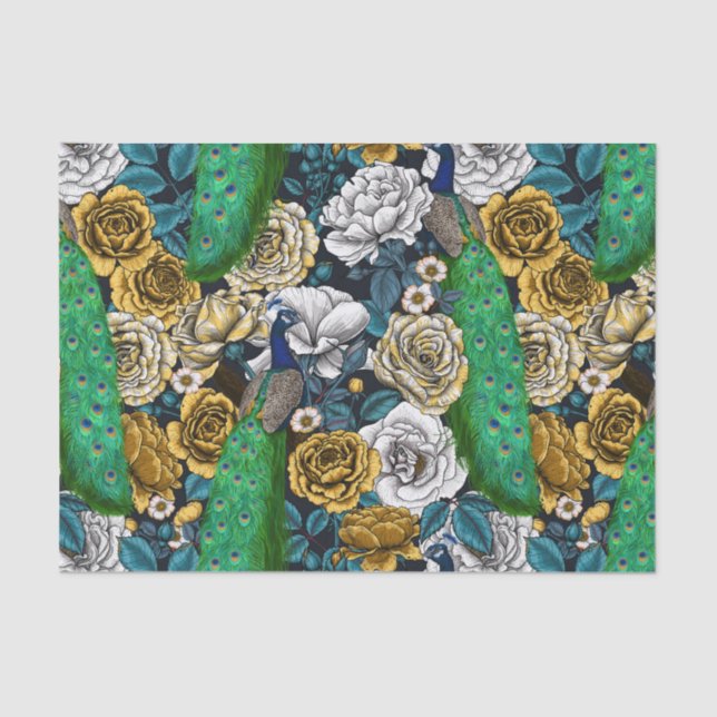 Papel De Seda Peacocks no rosa 3 (Frente )