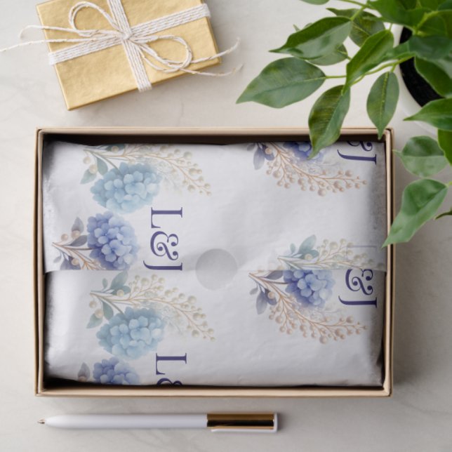 Papel De Seda Pearl Hydrangea Blue Waterercolor Casamento Românt (Presente)