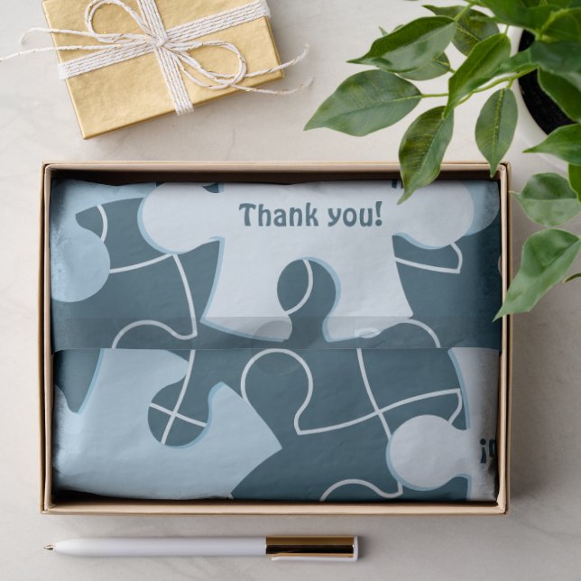 Papel De Seda Peça Divertida de Quebra-Cabeça em Azul "Obrigado! (Presente)