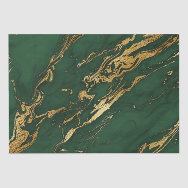 Papel De Seda Pedra Marble Elegante Verde e Dourada de outono (Frente )