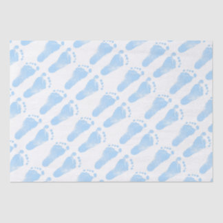 Papel De Seda Pegadas de Bebê Azul e Branco