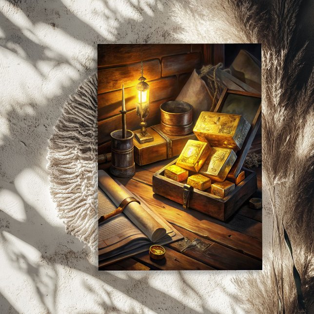 Papel De Seda Peito de bares de ouro selvagem oeste (Watercolor vintage chest of gold bars western tissue paper)