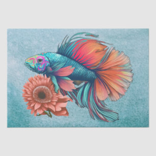 Papel De Seda Peixe Floral Água Fresca Aquarela Tropical