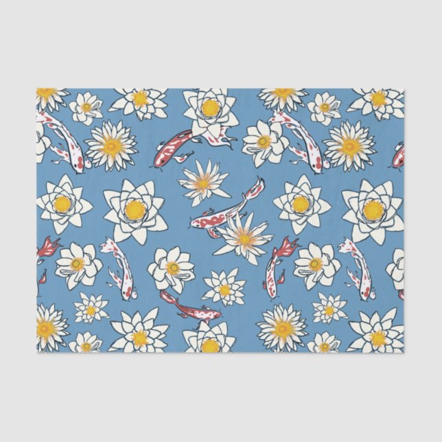 Papel De Seda Peixe Koi Japonês e Padrão Floral (Frente )