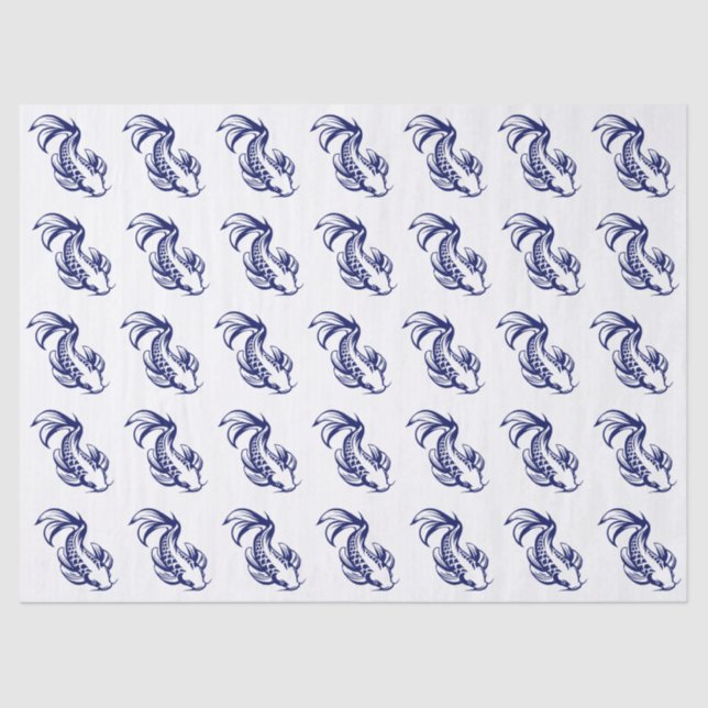 Papel De Seda Peixe Koi Karp #2 DIY Cores Azul (Frente )