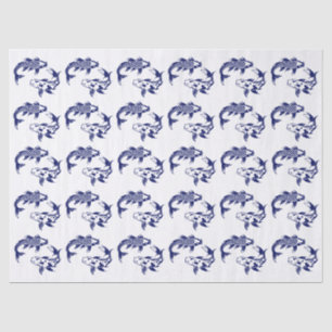 Papel De Seda Peixe Koi Karp #3 DIY Cores Azul
