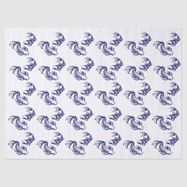 Papel De Seda Peixe Koi Karp #4 Cores DIY Azul (Frente )