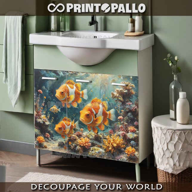 Papel De Seda Peixe-palhaço em um recife com corais submarinos (Criador carregado)