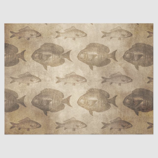 Papel De Seda Peixe Vintage na Decoupage Marrom (Frente )