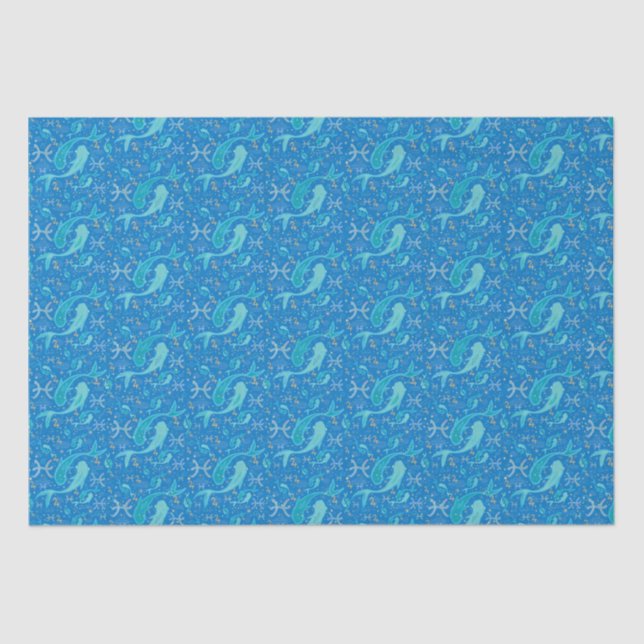 Papel De Seda Peixes com sinal zodiano azul marinho moderno (Frente )