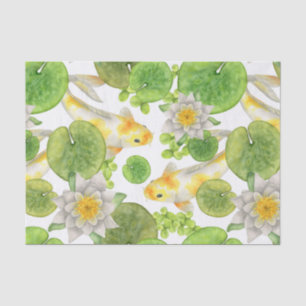 Papel De Seda Peixes de Koi Amarelos e Lírios Brancos