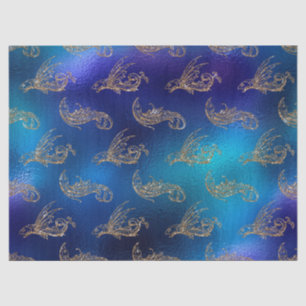 Papel De Seda Peixes Dourados com literais na Decoupage Azul