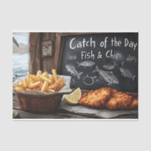 Papel De Seda Peixes e Chips Clássicos e Ilustração de Quadro Ne