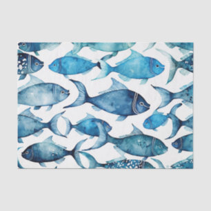 Papel De Seda Peixes Marinhos Azuis do Oceano Fragmento de Pre