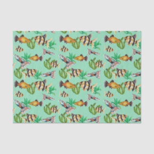 Papel De Seda Peixes Tropicais e algas marinhas Verdes