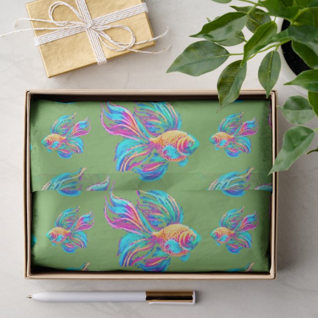 Papel De Seda Peixes Verdes Ocupados (Presente)