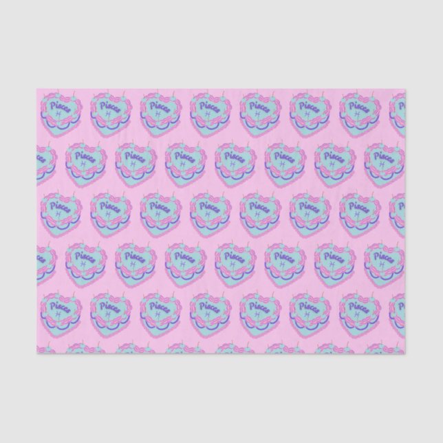 Papel De Seda Peixes Zodiac Coquette Heart Cake (Frente )