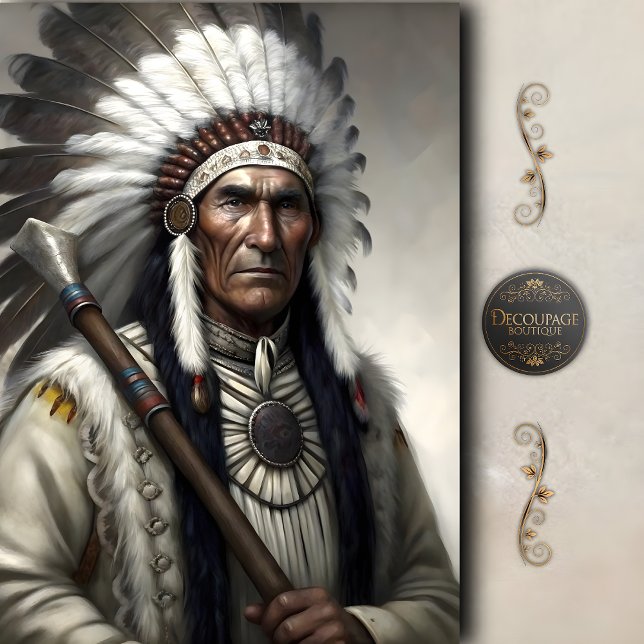 Papel De Seda Pena Branca Chefe & Tomahawk Decoupage (White Feather Chief & Tomahawk Decoupage Tissue Paper)