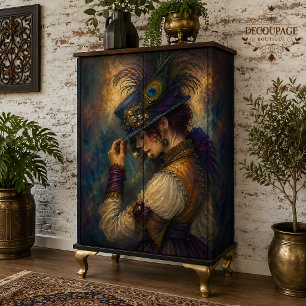 Papel De Seda Pena de Pavão Dama Vitoriana Decoupage