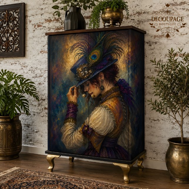 Papel De Seda Pena de Pavão Dama Vitoriana Decoupage (Peacock Feather Victorian Lady Decoupage Tissue Paper)
