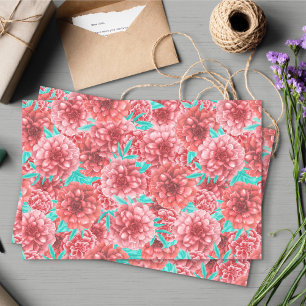 Papel De Seda Pena Rosa Mão Desenhada Padrão Floral