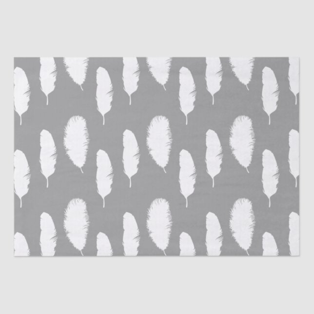Papel De Seda Penas cinzentas e brancas (Frente )