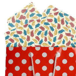 Papel De Seda Penas de desenhos vermelhos, azuis e amarelos em c
