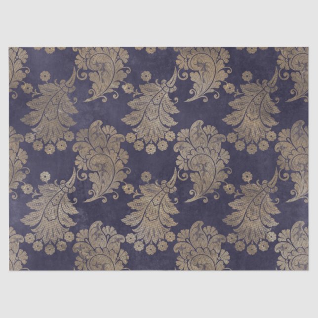 Papel De Seda Penas de Pavão de Estêncil na Decoupage Roxa (Frente )