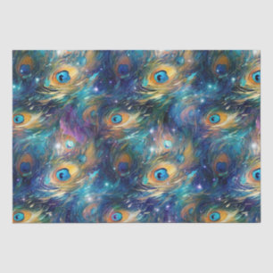 Papel De Seda Penas de Pavão Pintadas Azul Aqua