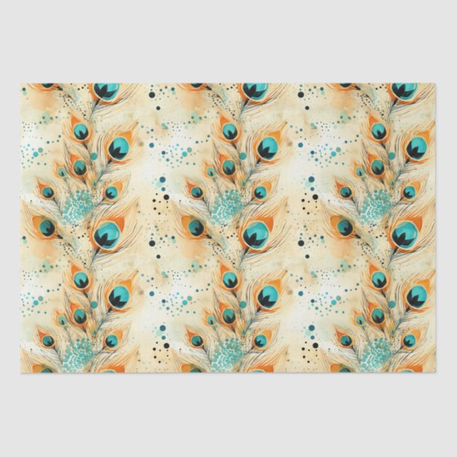 Papel De Seda Penas de Peacock Laranja de Pêssego Aquático Tropi (Frente )