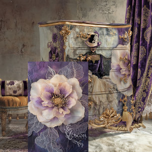 Papel De Seda Peônia de Mídia Mista, roxo escuro, lilás e cinza