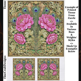 Papel De Seda Peônia Vintage Rosa & Trabalho de Rolo Dourado EH8