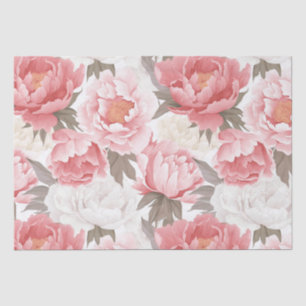 Papel De Seda Pêonias brancas e rosa