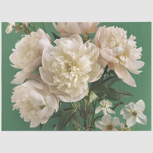 Papel De Seda Peônias Brancas/Rojas Com Decoupage de Flores da P (Frente )